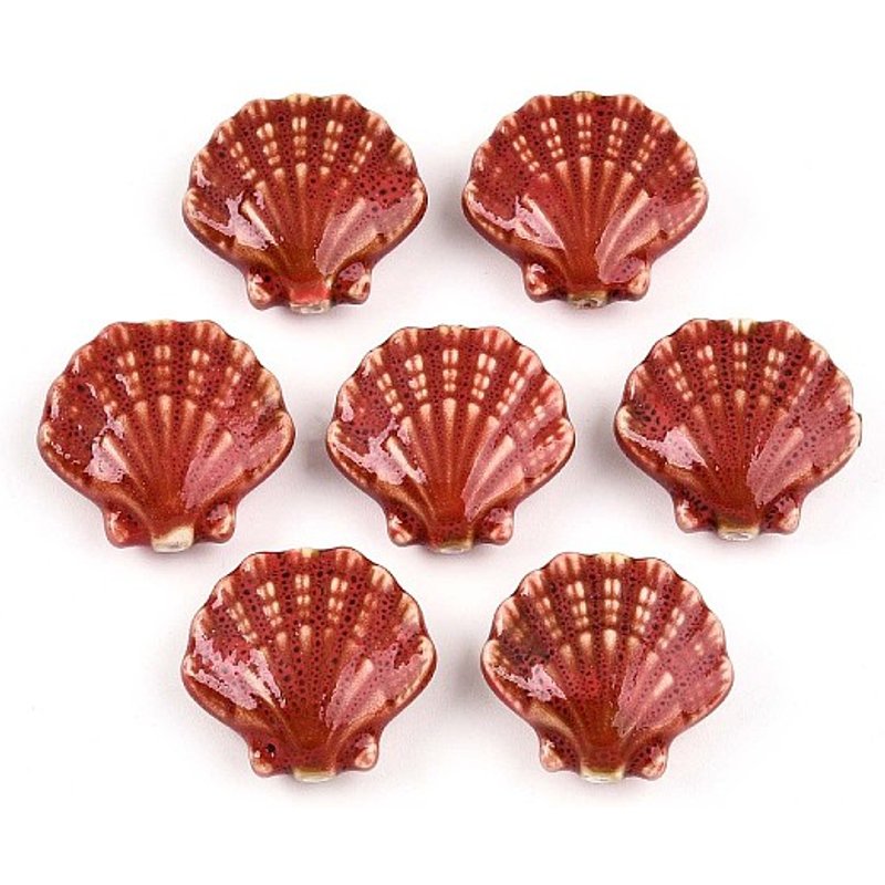 Handmade Porcelain Beads, Antique Glazed Shell Shape, Salmon — Jewelry Beads