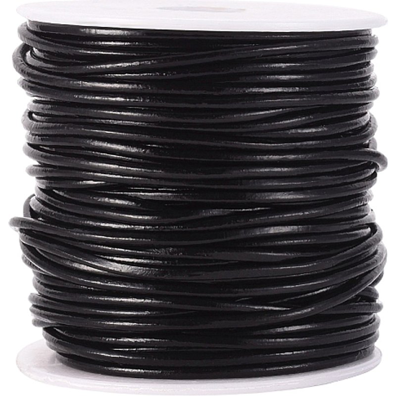 Fil de cuir de vache pour bijoux, noir, 2mm, 30 verges