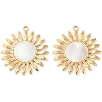 304 Stainless Steel Sun Charms with Natural White Shell, Gold Plated