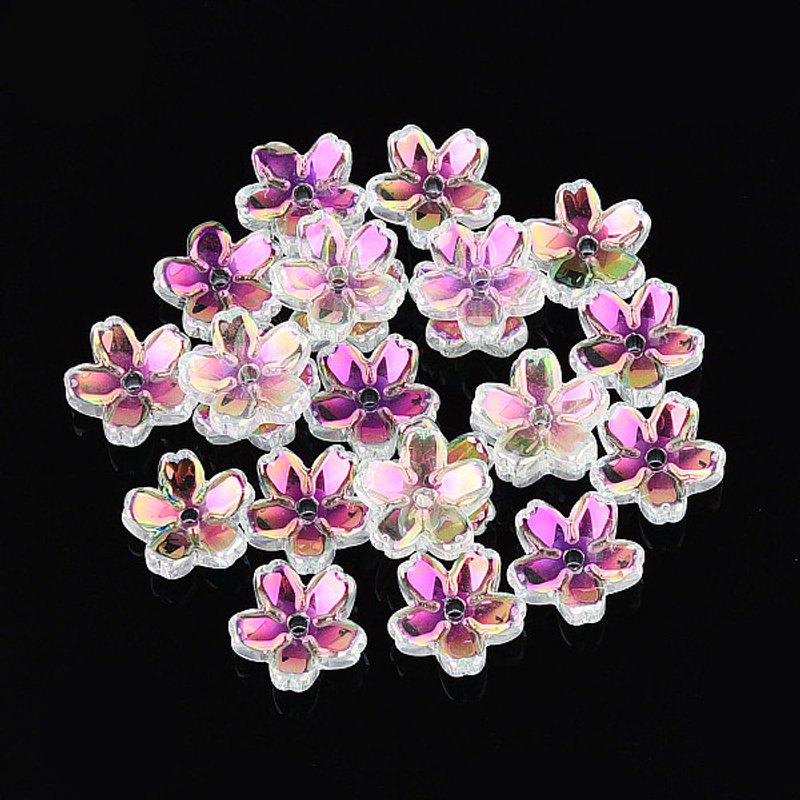 Capsules de Perles en Verre Électroplaqué Transparent, Fleur à 5 Pétales, Rose Foncé — Perles à bijoux