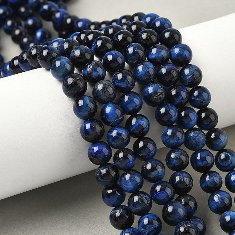 Grade B Natural Tiger Eye Beads Strands, Dyed, Dark Blue, 8.5mm — Jewelry Beads