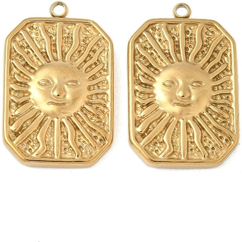 Pendentif Rectangulaire en Acier Inoxydable 304 avec Charme Soleil, Plaqué Or 18K — Breloques et pendentifs