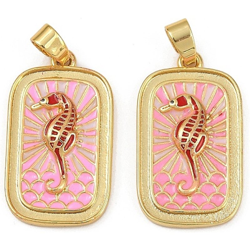 Pendentifs en Émail de Laiton avec Charms de Hippocampe, Doré, Rose — Breloques et pendentifs