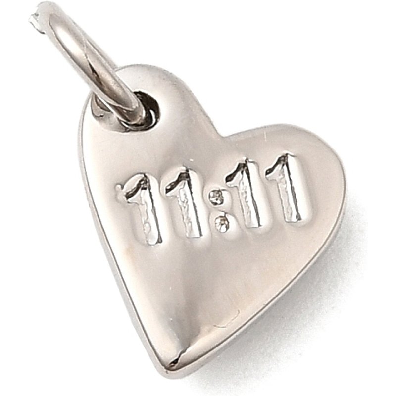 Pendentif en laiton en forme de cœur avec inscription 11:11, sans plomb, plaqué platine — Breloques et pendentifs