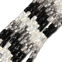 Brins de perles en verre électroplaqué, rectangle, facetté, noir