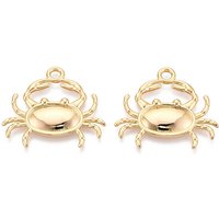 Brass Crab Pendant, 18K Gold Plated, Nickel Free, 28x32.5mm