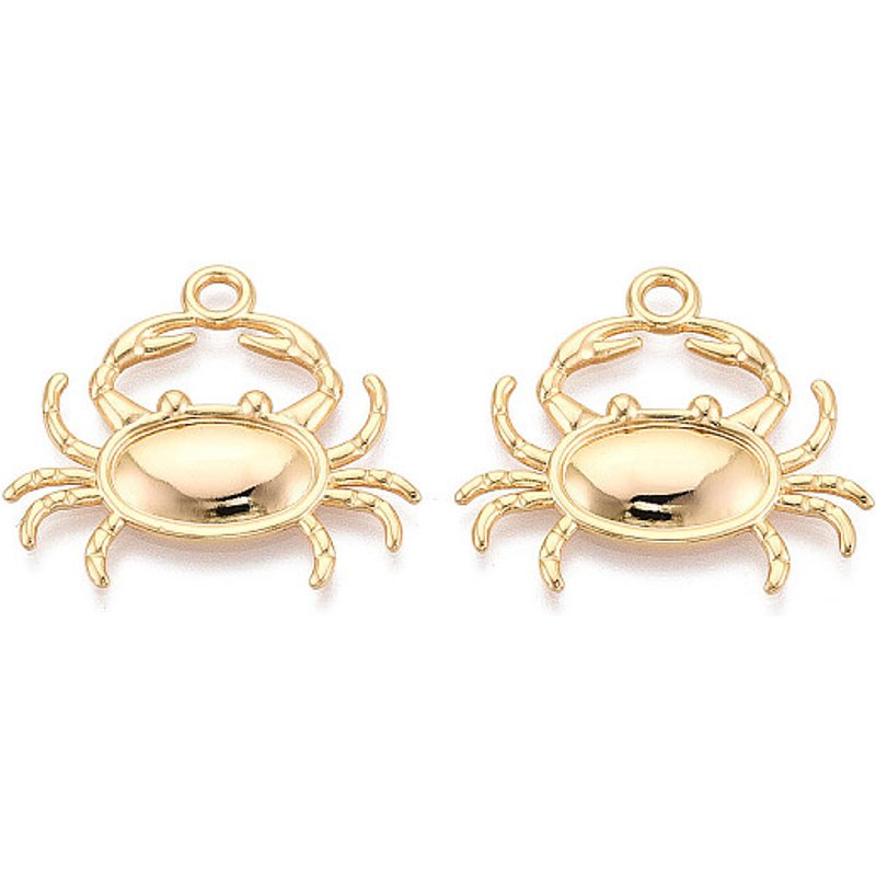 Pendentif en laiton, crabe, plaqué or 18K, sans nickel, 28x32,5mm — Breloques et pendentifs