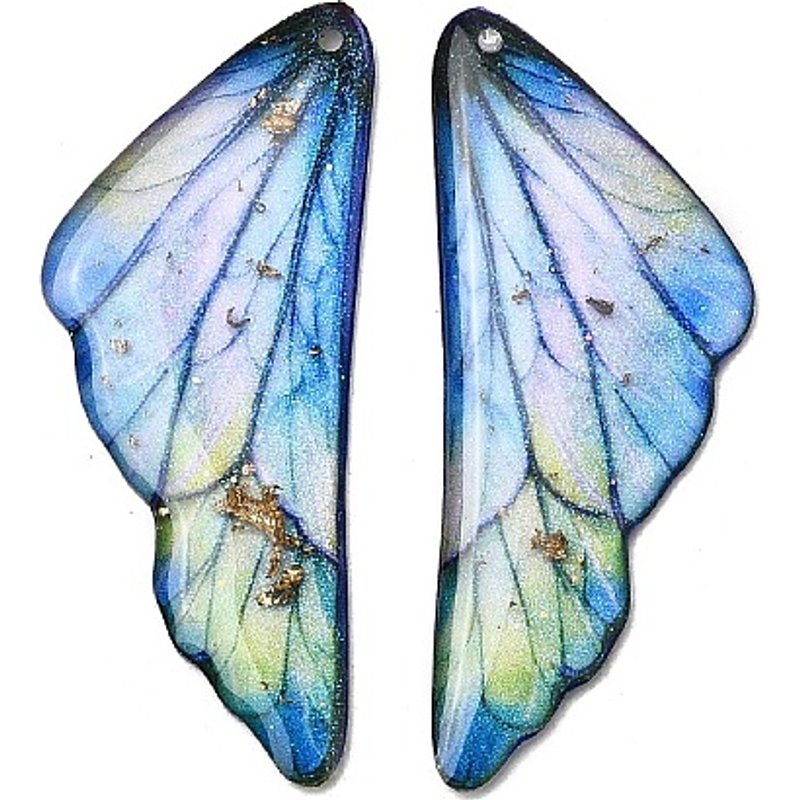 2Pcs Pendentifs Époxy Résine Aile Bleue de Maïs avec Dorure — Breloques et pendentifs