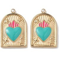 304 Stainless Steel Arch with Heart Charm Pendant, Dark Turquoise