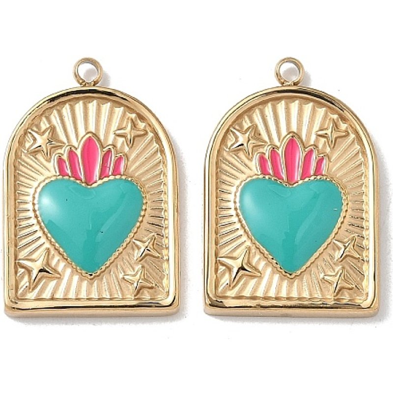 Pendentif en Acier Inoxydable 304 avec Charme en Forme de Coeur, Turquoise Foncé — Breloques et pendentifs