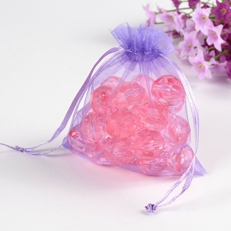 Organza Gift Bags with Drawstring, Rectangle, Lilac, 12x10cm — Jewelry Display & Storage