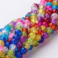 Brins de perles en verre craquelé, ronds, couleurs mélangées, 6mm, 66pcs — Perles à bijoux
