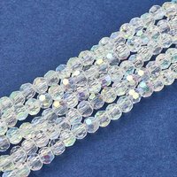 Brins de perles en verre facettées rondes, plaquées couleur AB, blanches, 4mm — Perles à bijoux