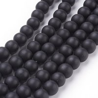 Brins de perles en pierre noire synthétique, givrés, ronds, 8mm