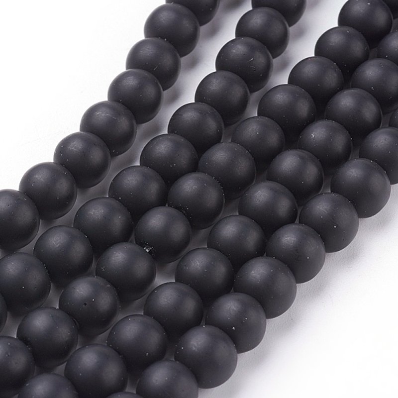 Brins de perles en pierre noire synthétique, givrés, ronds, 8mm — Perles à bijoux