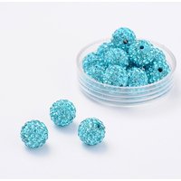 Perles Disco Ball Pave en Rhinestone Grade A, Aquamarine, 16mm — Perles à bijoux