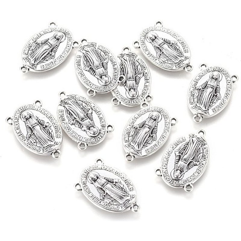 Liens en alliage tibétain de la Vierge Marie ovale sculpté avec 3 boucles — Accessoires pour bijoux