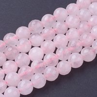 Brins de Perles de Quartz Rose Naturel, Facetté Rond, Rose, 8mm