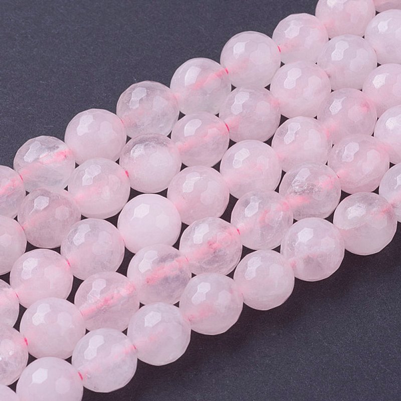 Brins de Perles de Quartz Rose Naturel, Facetté Rond, Rose, 8mm — Perles à bijoux