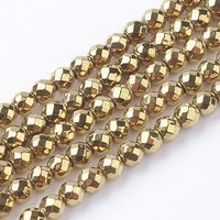 Brins de perles en hématite synthétique non magnétique, plaqué or, 3mm — Perles à bijoux