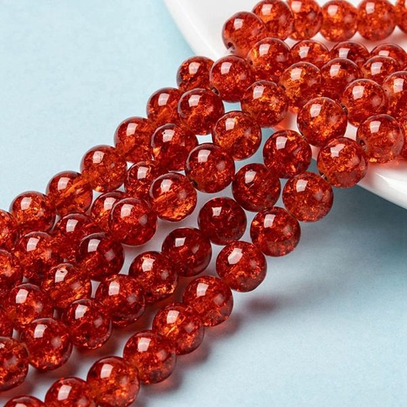 Spray Painted Crackle Glass Beads Strands, Dark Orange, 8mm — Jewelry Beads