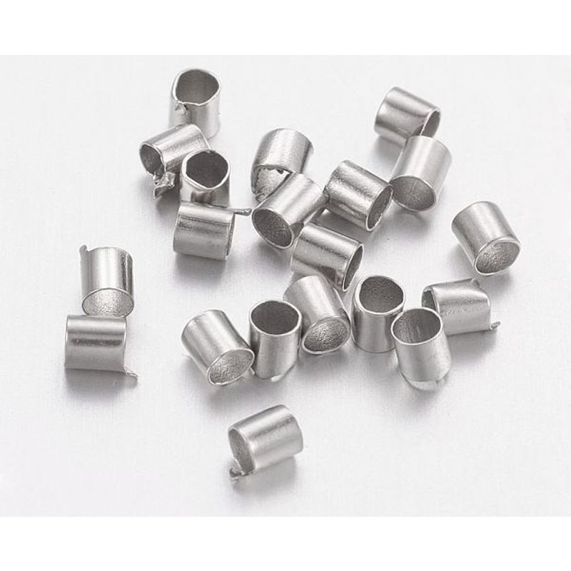 Brass Crimp Beads, Tube, Platinum, 2x2x0.15mm, Hole 1.5mm — Jewelry Beads