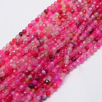 Fil de perles rondes en agate naturelle teintées, rose vif, 4mm, 92pcs — Perles à bijoux