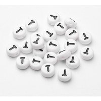 Flat Round Acrylic Beads with Letter T, White & Black — Jewelry Beads
