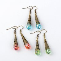Boucles d'oreilles pendantes en verre en laiton en bronze antique