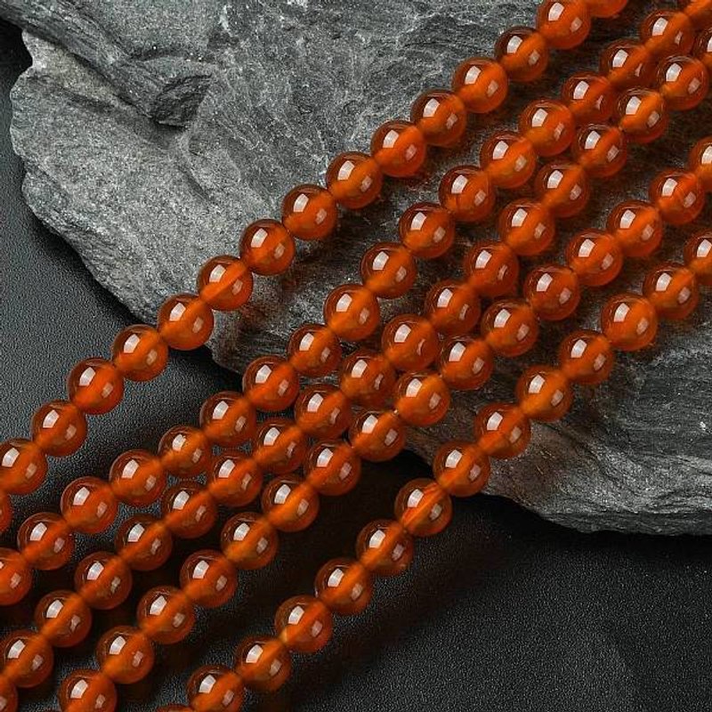 Natural Carnelian Gemstone Beads Strands - Dark Orange, 6mm — Jewelry Beads