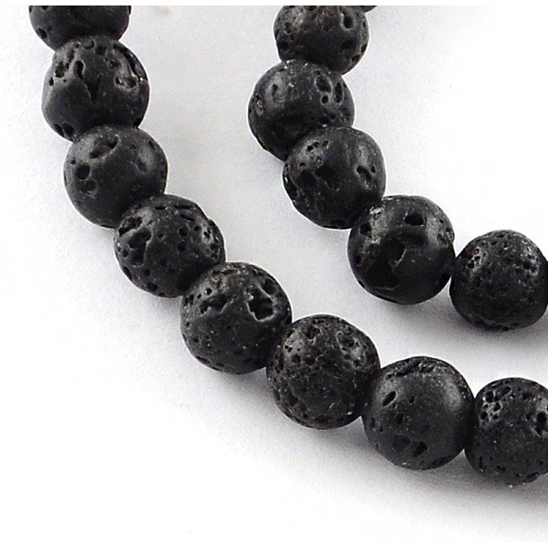 Fils de perles en pierre gemme de lave noire teinte naturelle, 6mm — Perles à bijoux