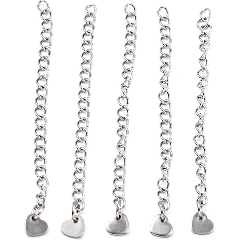 304 Stainless Steel Chain Extender with Heart Pendants, 60mm — Jewelry Findings