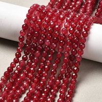 Brins de perles rondes en jade blanc naturel teint, facettées, cerise, 4mm — Perles à bijoux
