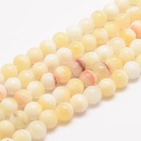Brins de perles en jade miel naturel, ronds, 6-7mm, trou de 1mm — Perles à bijoux