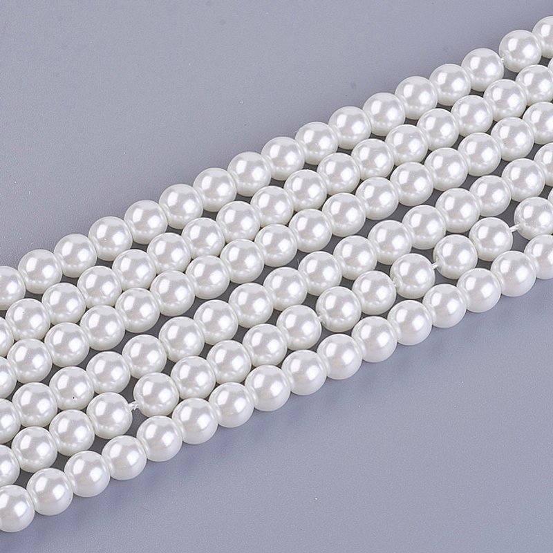 Brins de Perles Rondes en Verre Teinté Écologique, Grade A, Blanc — Perles à bijoux
