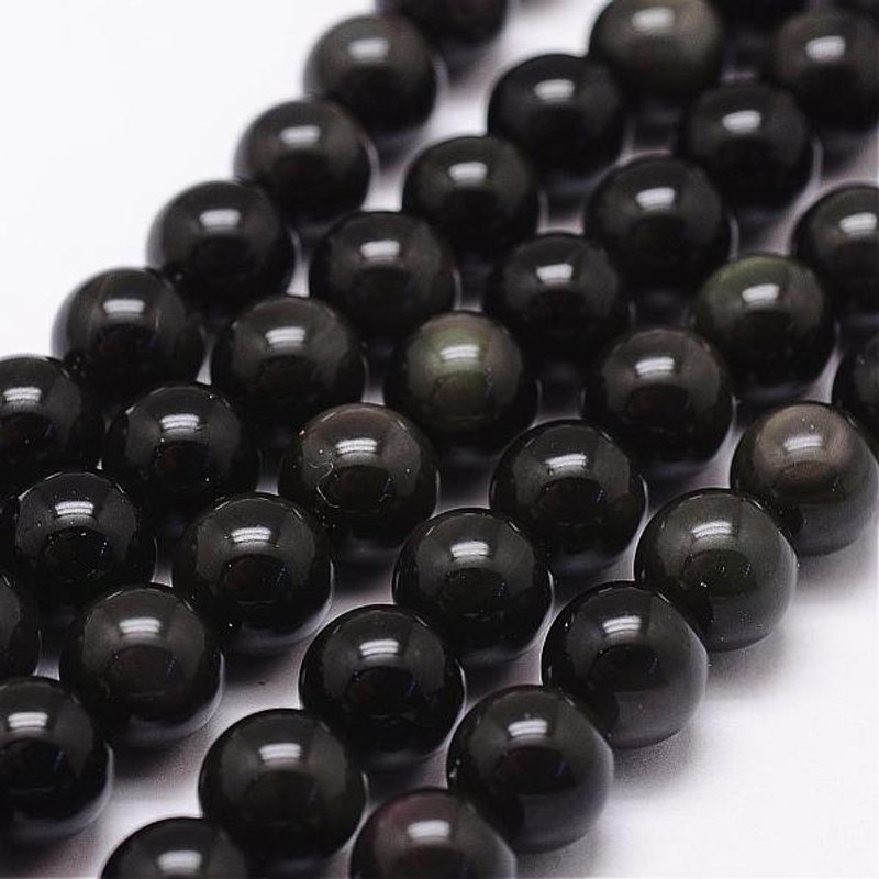 Brins de perles d'obsidienne arc-en-ciel naturelle, Grade AAA, 8mm, noir — Perles à bijoux