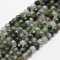Fils de perles d'agate mousse naturelle, facettées, rondes, 4mm, 96pcs — Perles à bijoux