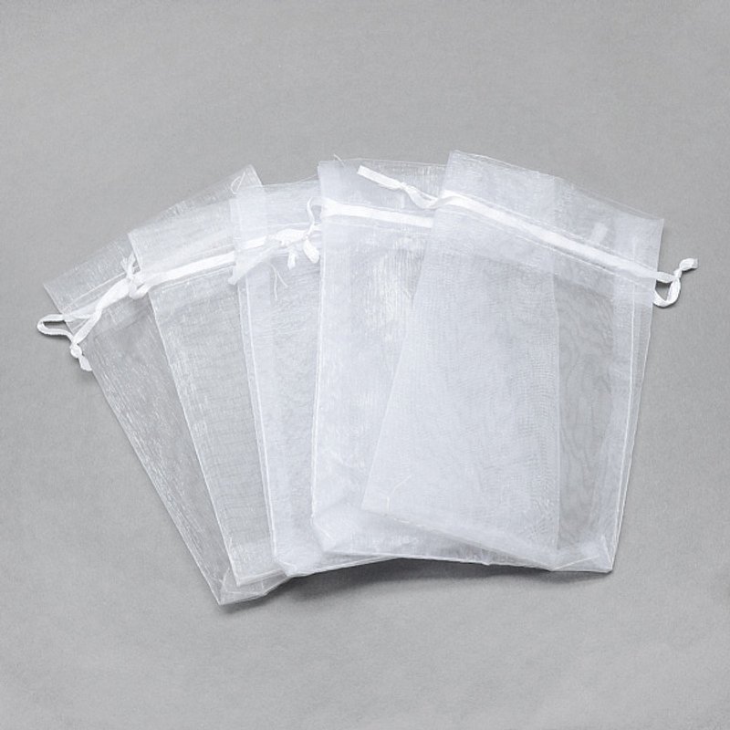 Sacs en Organza pour Potpourri, Rectangulaires, Blanc, 16x11cm — Rangement et présentation