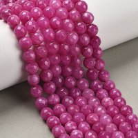 Fil de perles en jade blanc naturel, teint, facetté, rose profond, 8-9mm — Perles à bijoux