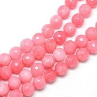 Brins de Perles en Jade Blanc Naturel, Teints, Facettés, Ronds, Corail Clair — Perles à bijoux