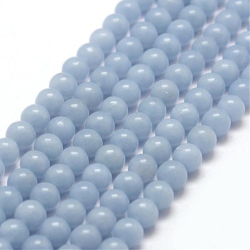 Brins de perles d'Angelite naturelle, ronds bleu acier clair, 6mm — Perles à bijoux