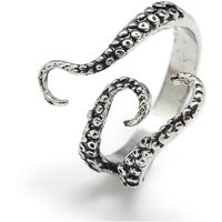 Adjustable Alloy Cuff Finger Ring, Squid, Antique Silver — Costume Jewelry