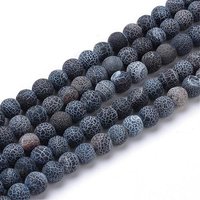 Brins de Perles en Agate Craquelée Teinte Naturelle, Style Givré, Noir — Perles à bijoux