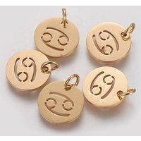 304 Stainless Steel Golden Zodiac Sign Charm - Cancer