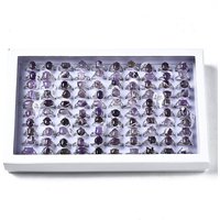 Natural Amethyst Rings with Alloy Findings, Mixed Sizes, 100pcs — Costume Jewelry