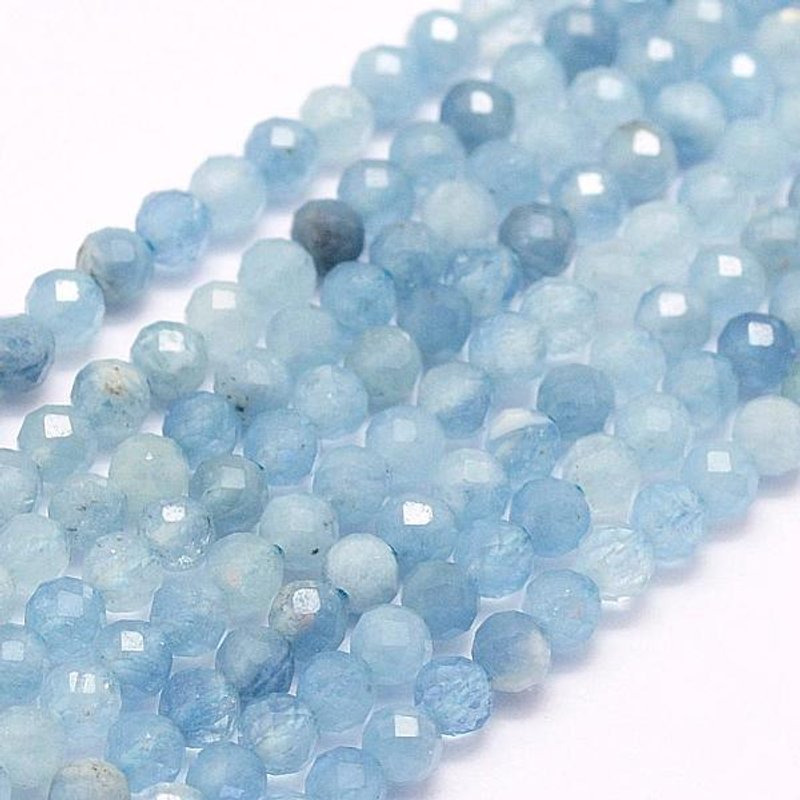 Brins de perles d'aigue-marine naturelles, rondes facettées 3mm, 132pcs — Perles à bijoux