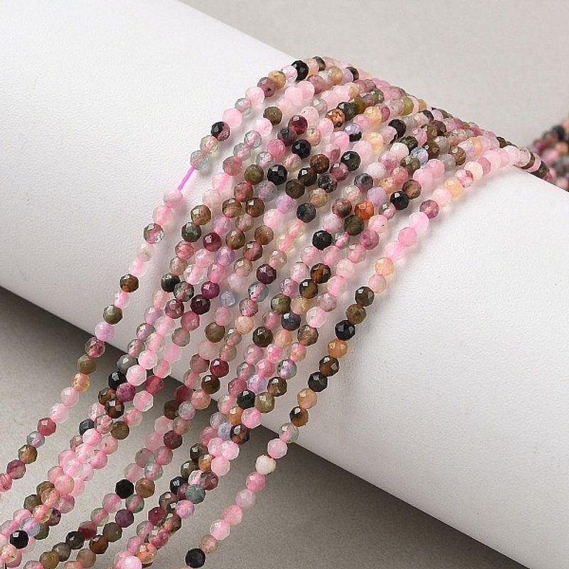 Brins de perles de tourmaline naturelle, qualité AA, facettées, rondes, 2mm — Perles à bijoux