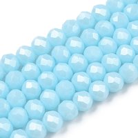 Brins de perles en verre électroplaqué, bleu clair, rondelle facettée — Perles à bijoux
