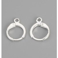 Brass Huggie Hoop Earring Findings with Loop, Silver Color Plated