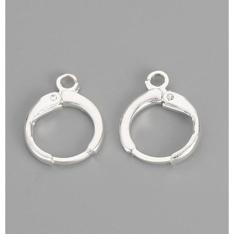 Brass Huggie Hoop Earring Findings with Loop, Silver Color Plated — Jewelry Findings